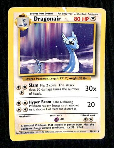 Dragonair Base Set 1999 Unlimited Print VG, 18/102 Pokemon Card.