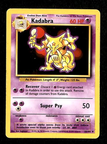 Kadabra Base Set 1999 Unlimited Print VG, 32/102 Pokemon Card.