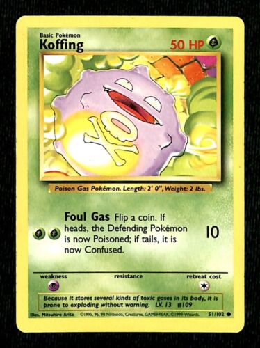 Koffing Base Set 1999 Unlimited Print EX 51/102 Pokemon Card.