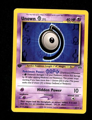 Unown D Neo Discovery 1st Edition EX, 47/75 Pokemon Card.