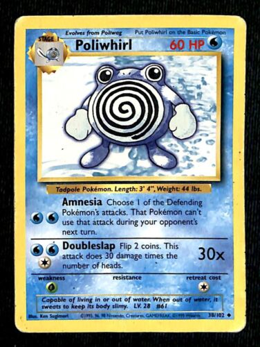 Polwhirl Base Set 1999 Unlimited Print VG, 38/102 Pokemon Card.