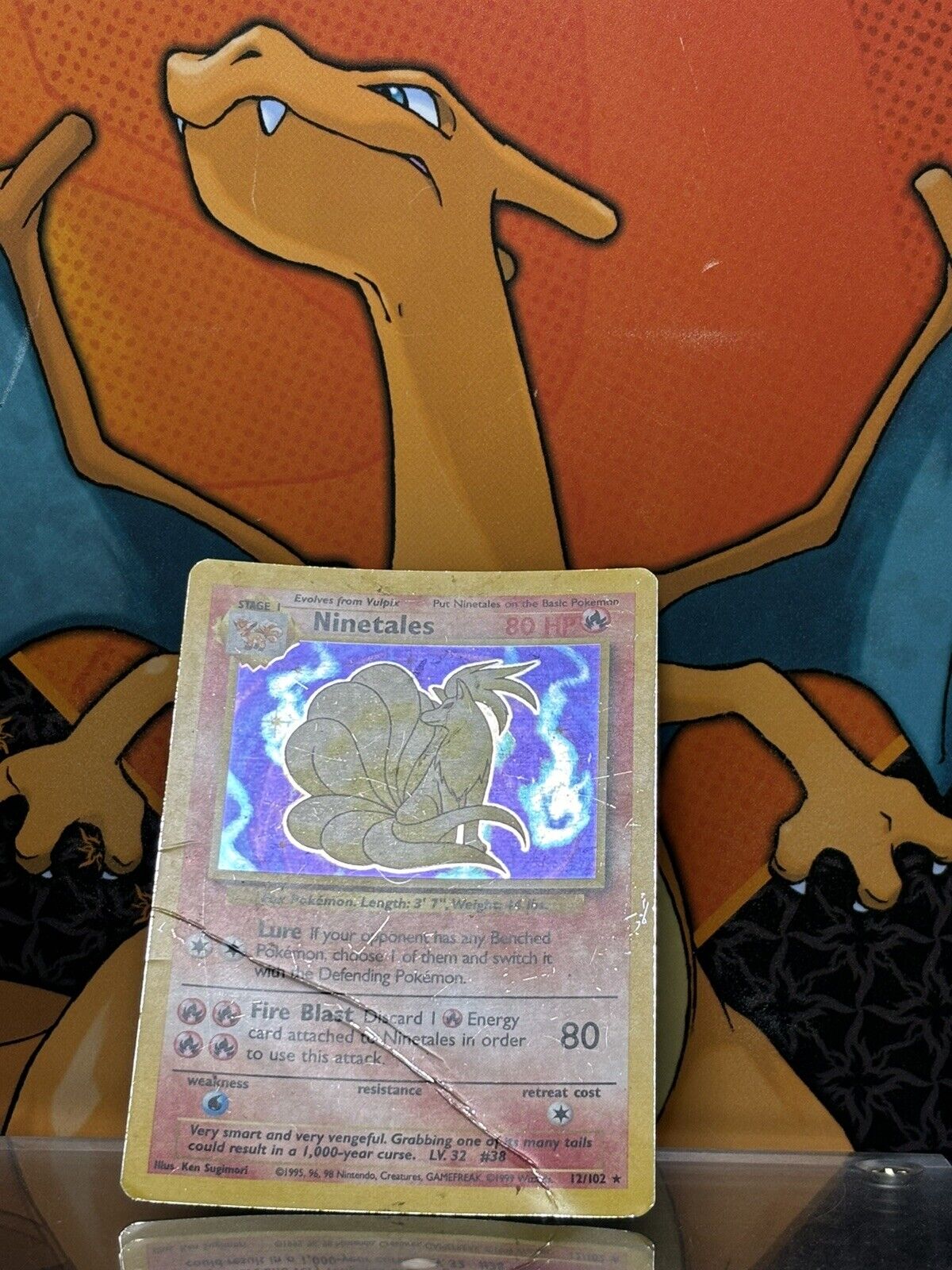 Ninetails Holo Base Set 1999 Unlimited Print PLAYED, 12/102 Pokemon Card.