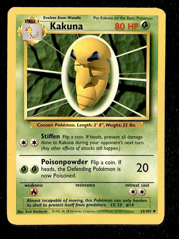 Kakuna Base Set 1999 Unlimited Print EX, 33/102 Pokemon Card.