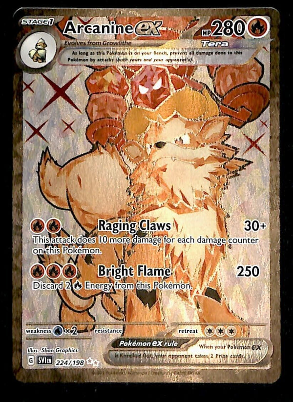 Arcanine EX Full Art Rare Scarlet & Violet Base 224/198, NM Pokemon Ca Arcanine EX Full Art Rare Scarlet & Violet Base 224/198, NM Pokemon Ca