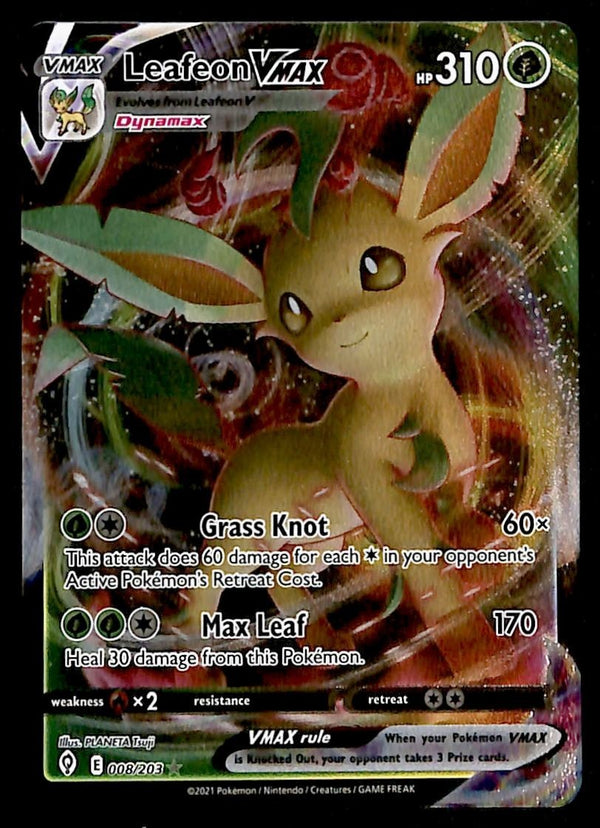 Leafeon Vmax Ultra Rare Evolving Skies 008/203, NM Pokemon Card Leafeon Vmax Ultra Rare Evolving Skies 008/203, NM Pokemon Card