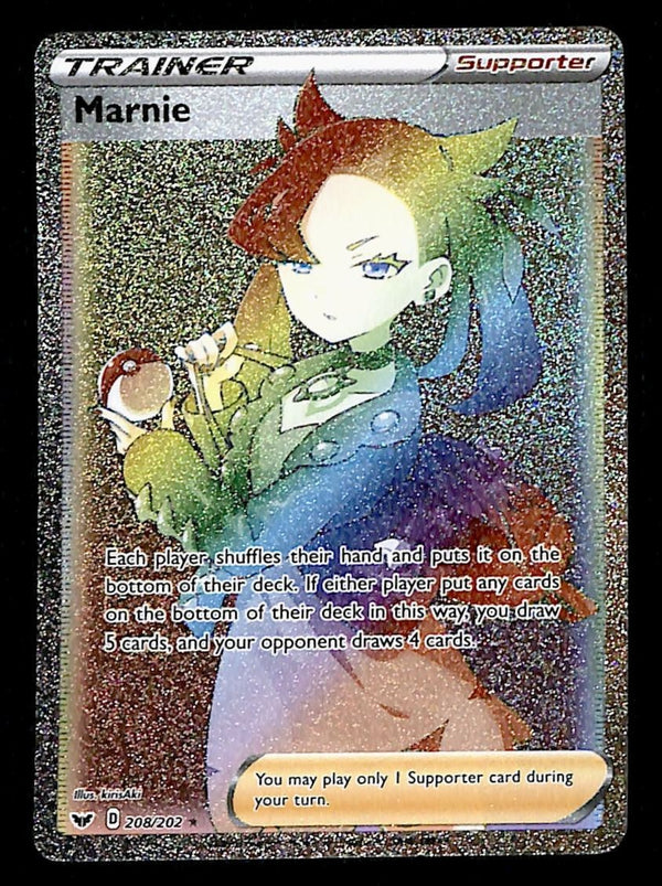 Marnie Full Art Rainbow Rare Sword & Shield 208/202, NM Pokemon Card