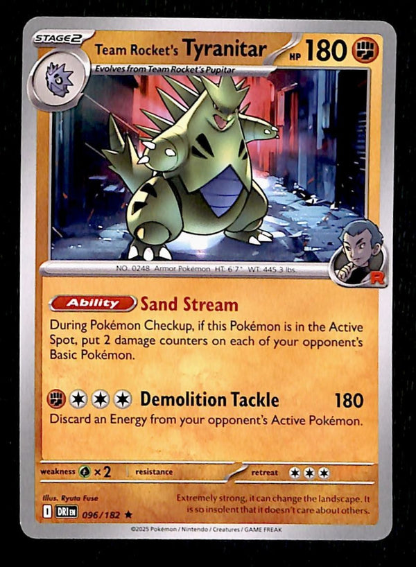 Team Rockets Tyranitar Non Holo Rare Destined Rivals 096/182 NM Pokemon Card