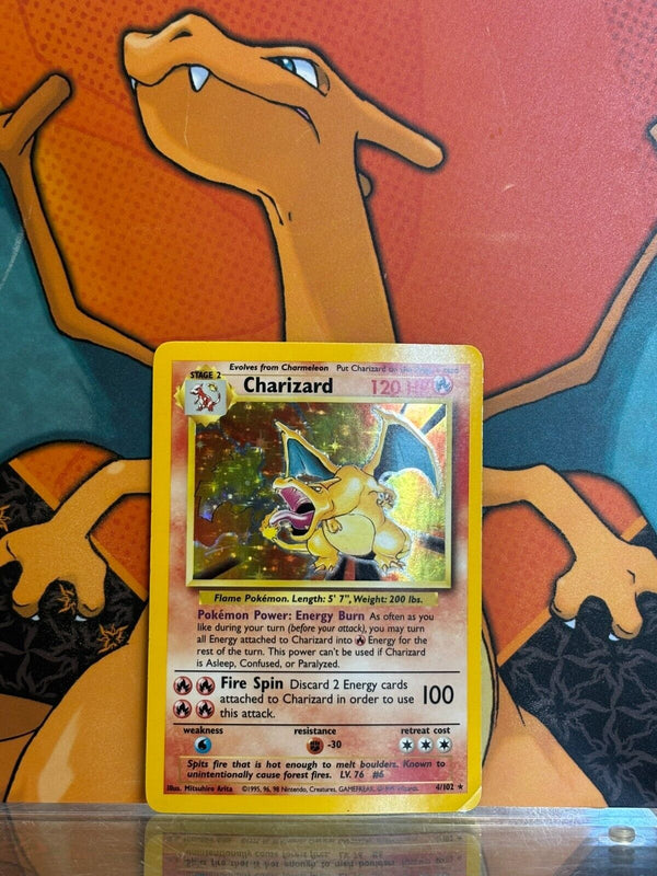 Charizard Holo Base Set 1999 Unlimited Print VG, 4/102 Pokemon Card.