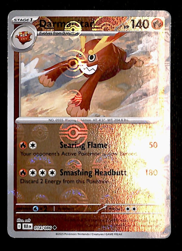 Darmanitan Pokeball Reverse Holo Black Bolt 014/086, NM Pokemon Card