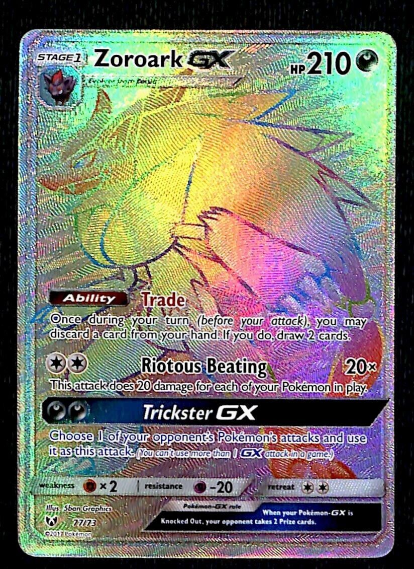 Zoroark GX Rainbow Rare Shining Legends 77/73, NM Pokemon Card