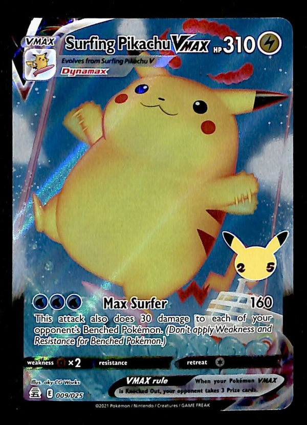 Surfing Pikachu VMAX Celebrations 25th Anniversary 009/025, NM Pokemon Surfing Pikachu VMAX Celebrations 25th Anniversary 009/025, NM Pokemon