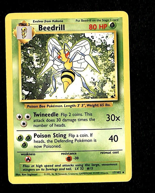 Beedrill Base Set 1999 Unlimited Print NM, 17/102 Pokemon Card.