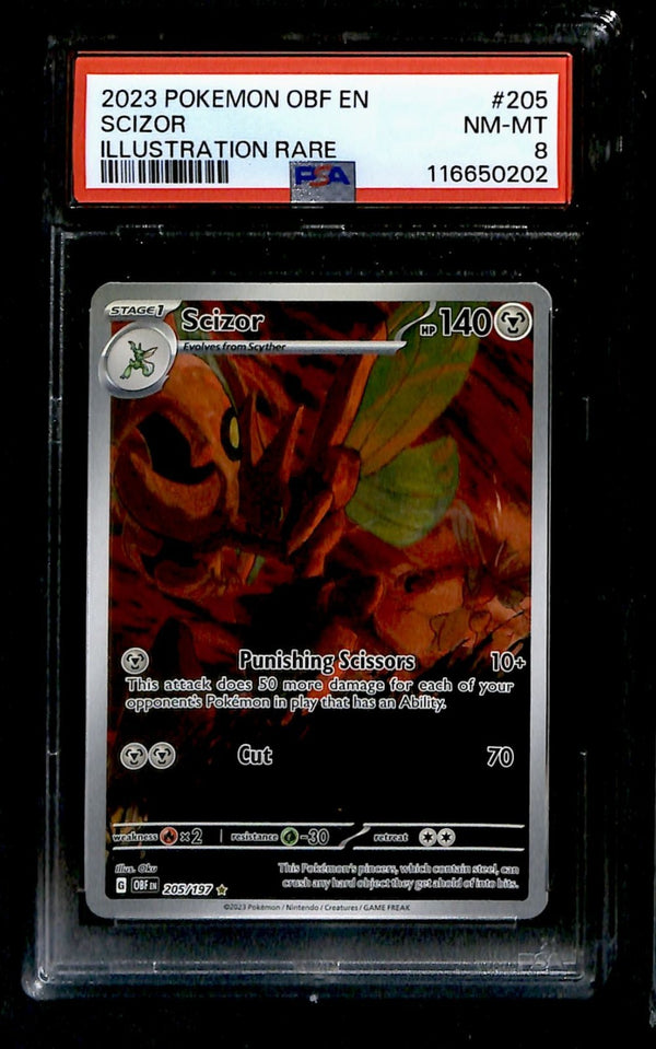 Scizor Illustration Rare Obsidian Flames 205/197, PSA 8 Pokemon Card