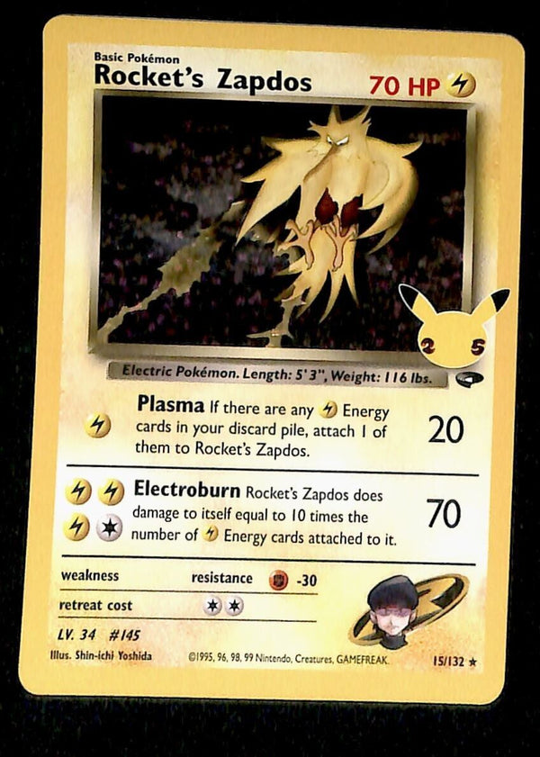 Rockets Zapdos Celebrations 25th Anniversary 15/132, NM Pokemon Card