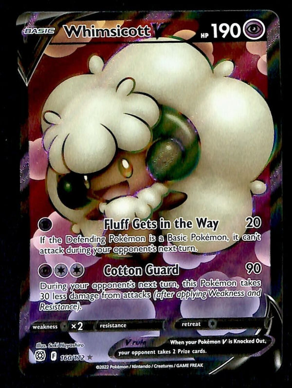 pokemon whimsicott card Whimsicott V Full Art Brilliant Stars 160/172, NM Pokemon Card