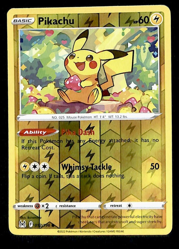 Pikachu Reverse Holo Lost Origin 052/196, NM Pokemon Card Pikachu Reverse Holo Lost Origin 052/196, NM Pokemon Card