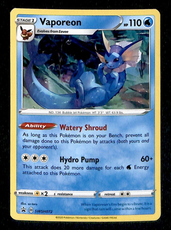 Vaporeon Holo Black Star Promo SWSH072, NM Pokemon Card Vaporeon Holo Black Star Promo SWSH072, NM Pokemon Card