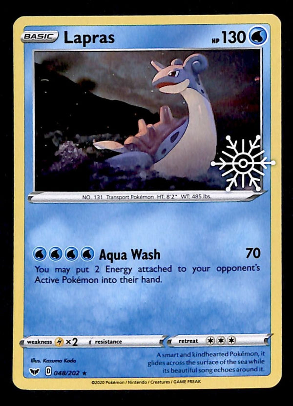 Lapras Cosmos Holo Snowflake Stamp 048/202 Sword and Shield, NM Pokemon Card