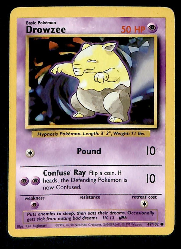Drowzee Base Set 1999 Unlimited Print LP, 49/102 Pokemon Card.