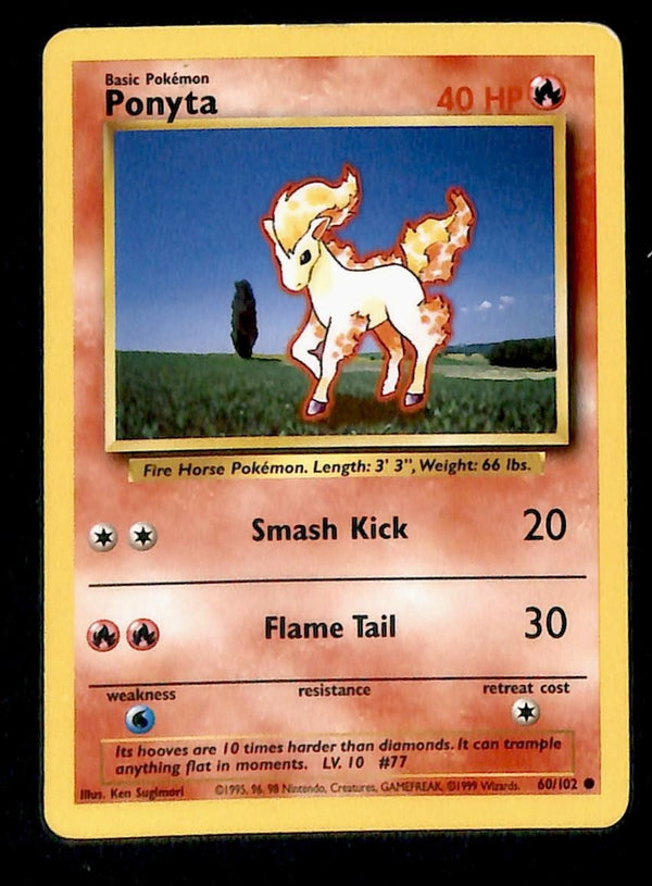 Ponyta Base Set 1999 Unlimited Print NM, 60/102 Pokemon Card.