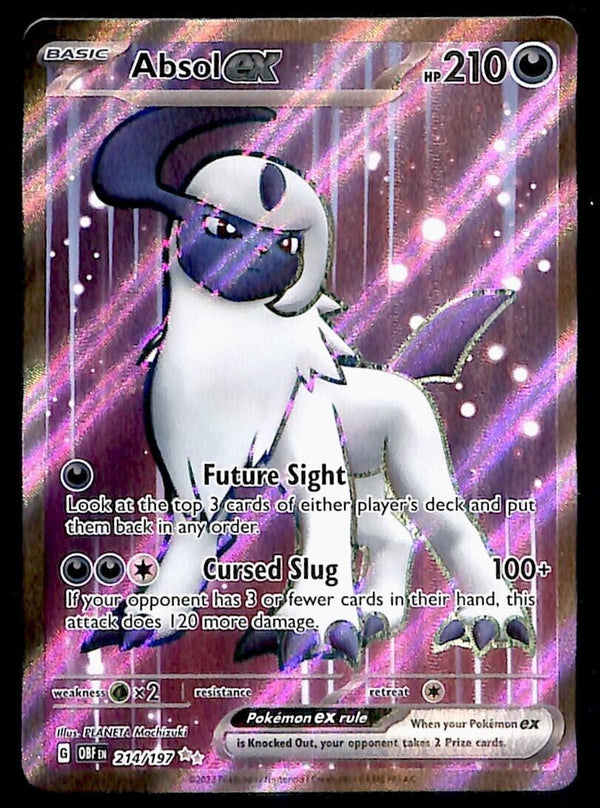Absol EX Full Art Secret Rare Obsidian Flames 214/197, NM Pokemon Card Absol EX Full Art Secret Rare Obsidian Flames 214/197, NM Pokemon Card