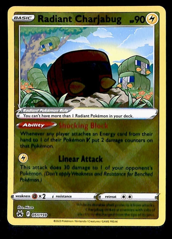 Radiant Charjabug Ultra Rare Crown Zenith 051/159, NM Pokemon Card Radiant Charjabug Ultra Rare Crown Zenith 051/159, NM Pokemon Card