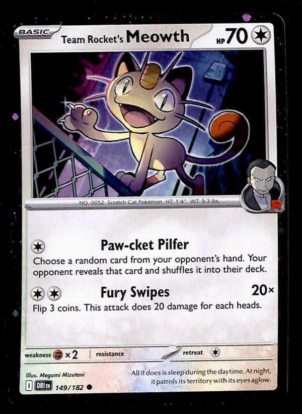 Team Rockets Meowth Cosmos Holo Destined Rivals 149/182 NM Pokemon Card