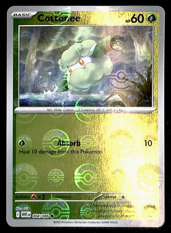 Cottonee Pokeball Reverse Holo White Flare 004/086, NM Pokemon Card