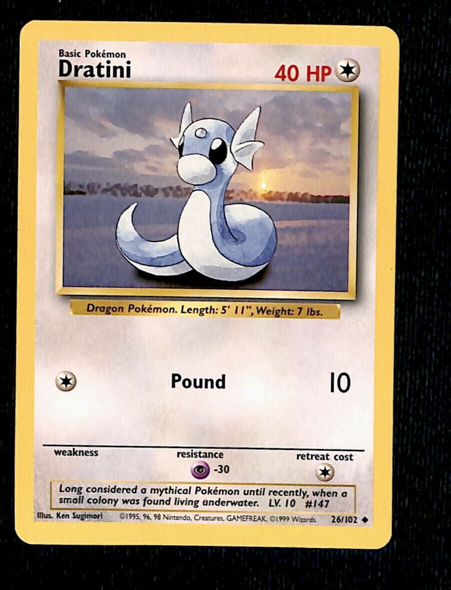 Dratini Base Set 1999 Unlimited Print EX, 26/102 Pokemon Card.