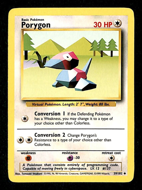 Porygon Base Set 1999 Unlimited Print NM, 39/102 Pokemon Card.