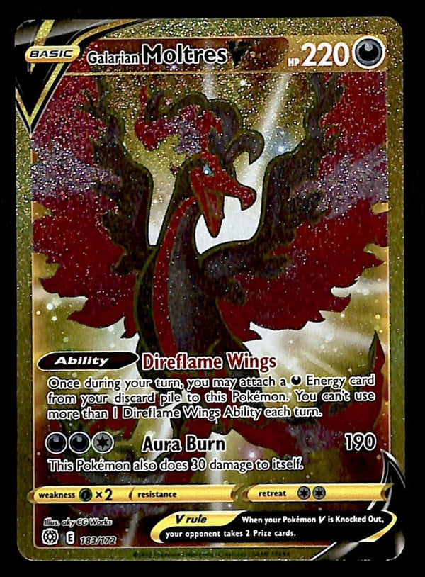 Galarian Moltres Gold Card Brilliant Stars 183/172, NM Pokemon Card