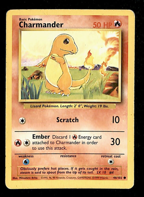 Charmander Base Set 1999 Unlimited VG, 46/102 Pokemon Card.