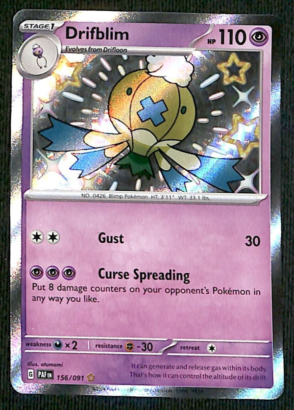 Shiny Drifblim Ultra Rare Paldean Fates 156/091, NM Pokemon Card Shiny Drifblim Ultra Rare Paldean Fates 156/091, NM Pokemon Card