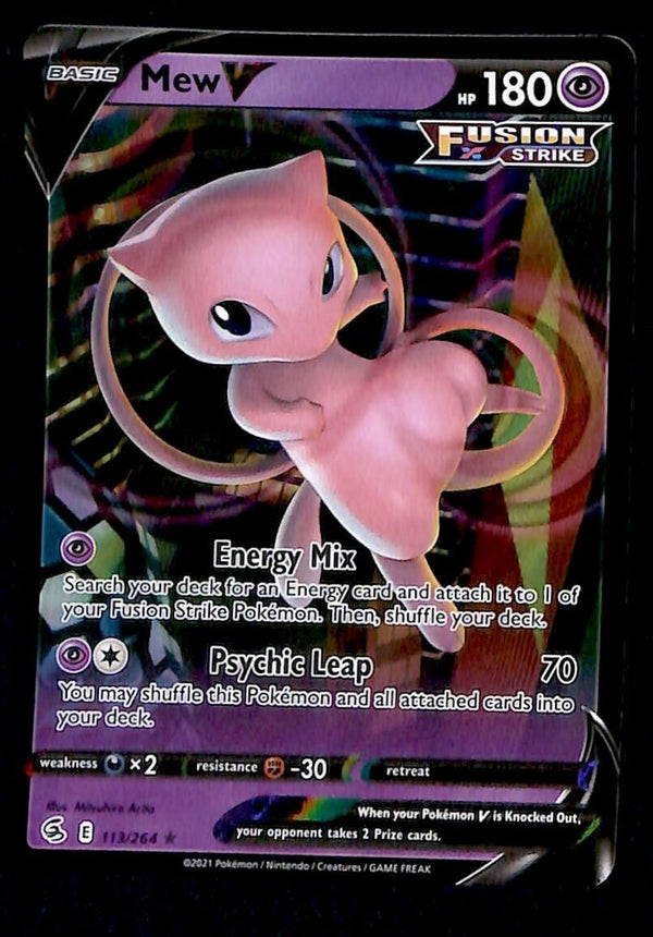 Mew V Ultra Rare Fusion Strike 113/264, NM Pokemon Card Mew V Ultra Rare Fusion Strike 113/264, NM Pokemon Card