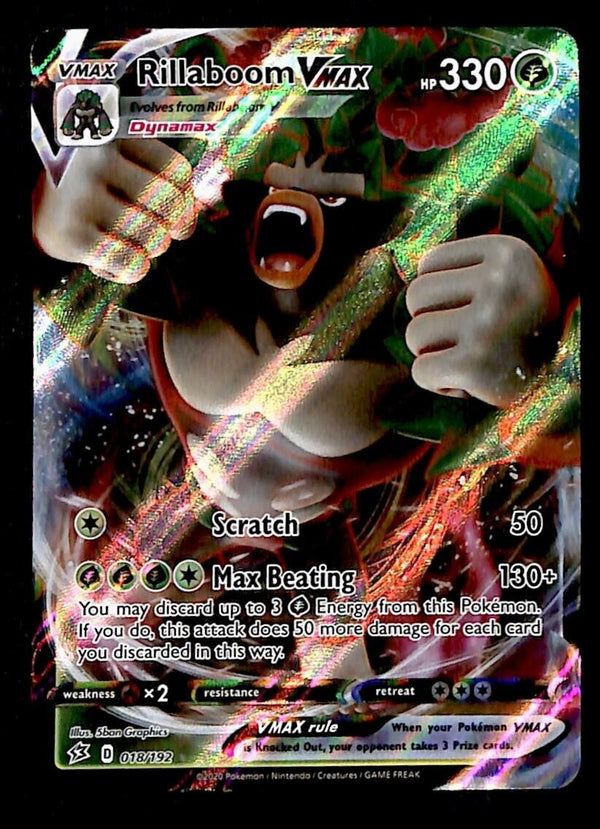 Rillaboom Vmax Ultra Rare Rebel Clash 018/192, NM Pokemon Card Rillaboom Vmax Ultra Rare Rebel Clash 018/192, NM Pokemon Card