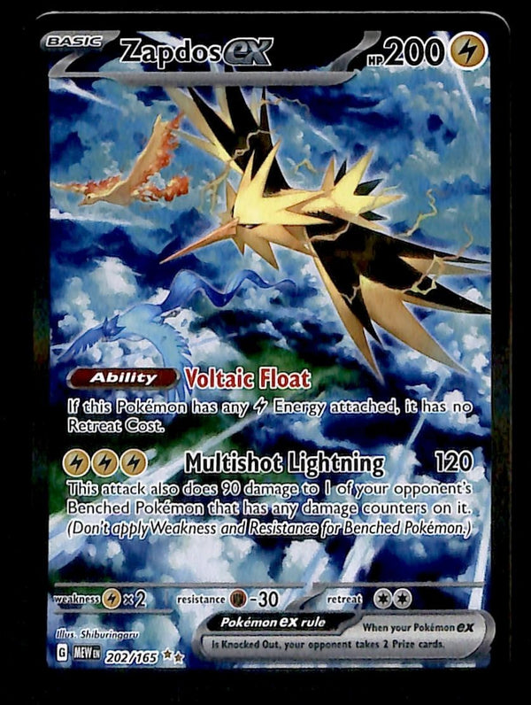 Zapdos ex Illustration Rare Scarlet & Violet 151 202/165, NM Pokemon Card