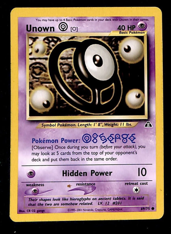 Unown [o] Neo Discovery EX, 69/75 Pokemon Card.