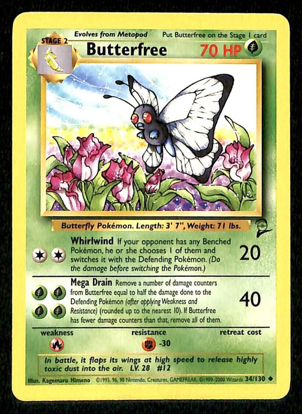 Butterfree Base Set 2 NM, 34/130 Pokemon Card Butterfree Base Set 2 NM, 34/130 Pokemon Card