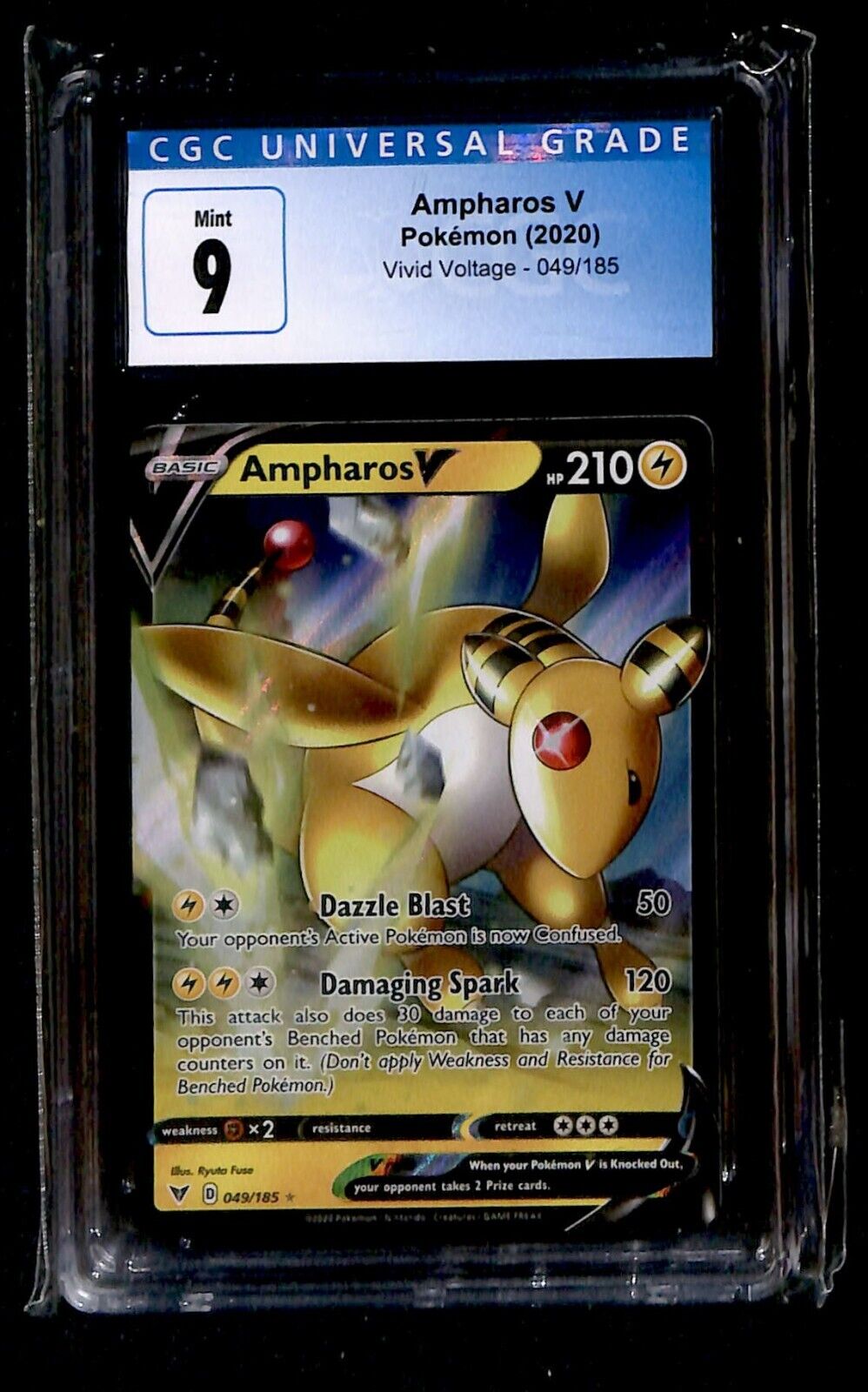 Ampharos V Vivid Voltage CGC 9, 049/185 Pokemon Card.