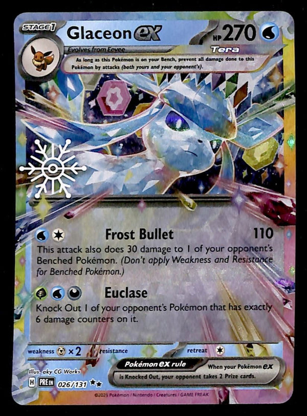 Glaceon ex Snowflake Stamp Prismatic Evoloutions 026/131, NM Pokemon Card