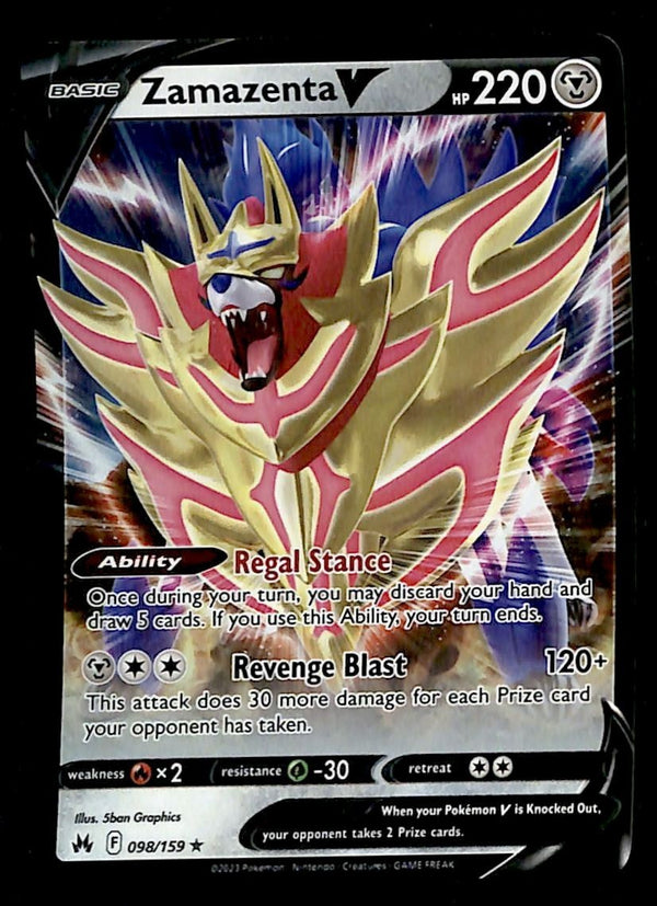 Zamazenta V Ultra Rare Crown Zenith 098/159, NM Pokemon Card