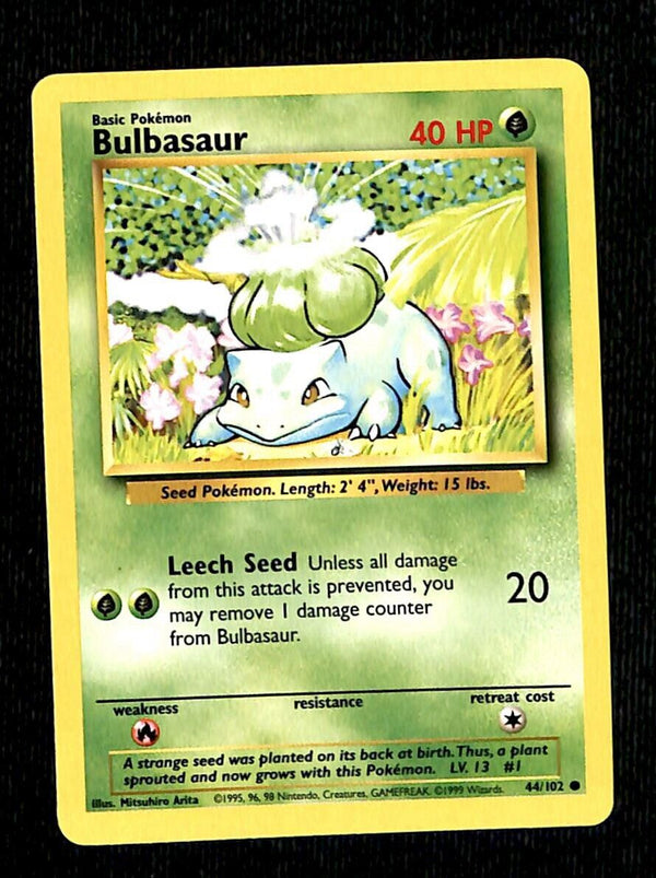 Bulbasaur Base Set 1999 Unlimited Print NM, 44/102 Pokemon Card.