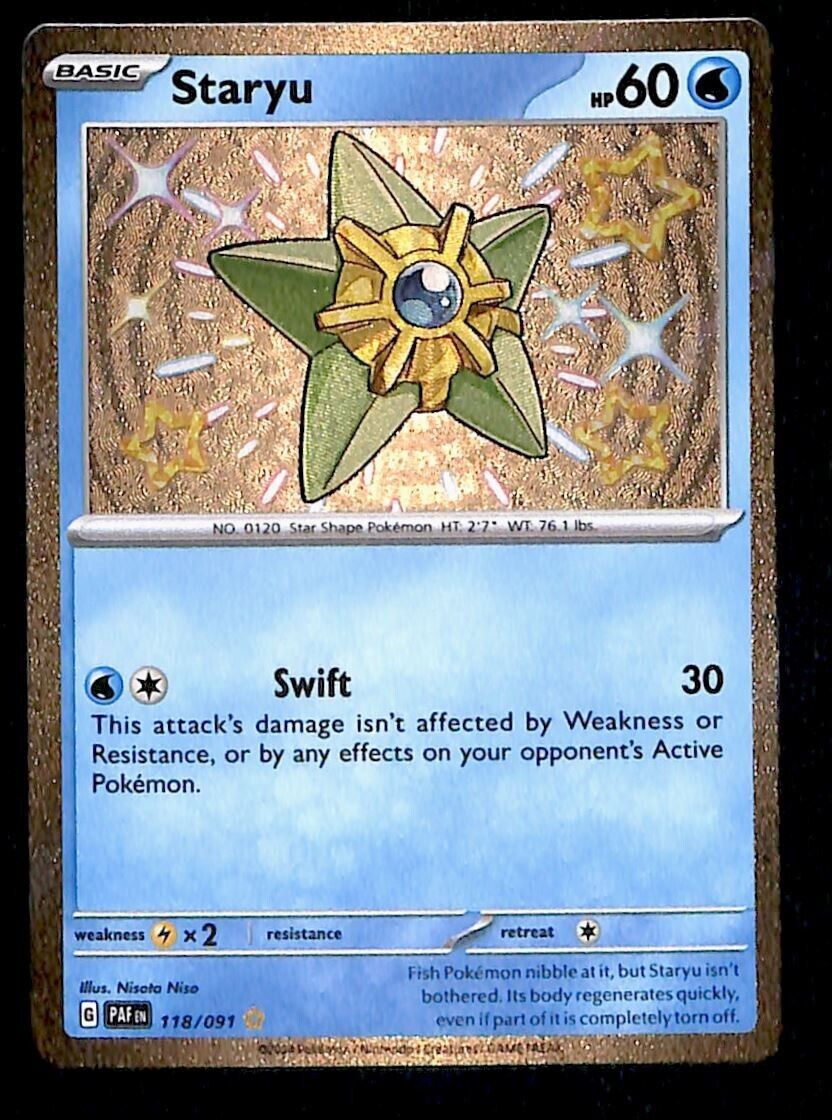 Shiny Staryu Ultra Rare Paldean Fates 118/091, NM Pokemon Card