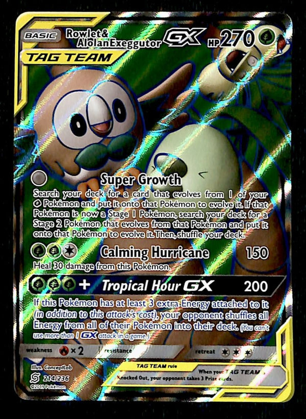 Rowlet & Alolan Exeggutor Tag Team Unified Minds 1214/236, NM Pokemon Card