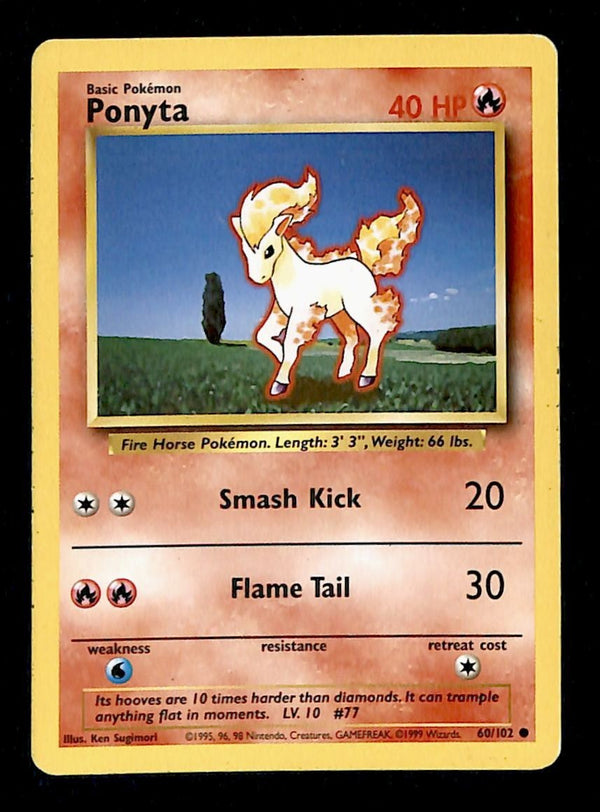 Ponyta Base Set 1999 Unlimited Print LP, 60/102 Pokemon Card.