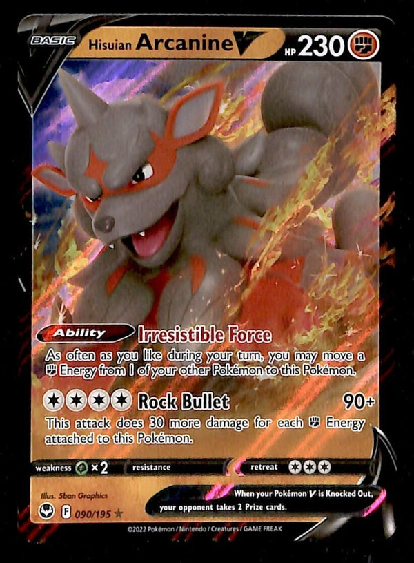 Hisuian Arcanine V Silver Tempest 090/195, NM Pokemon Card