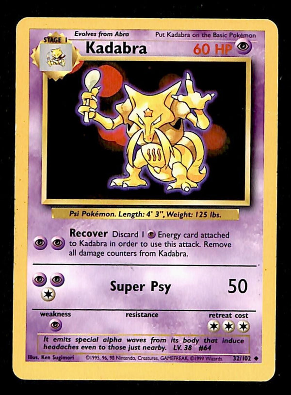 Kadabra Base Set 1999 Unlimited Print VG, 32/102 Pokemon Card.