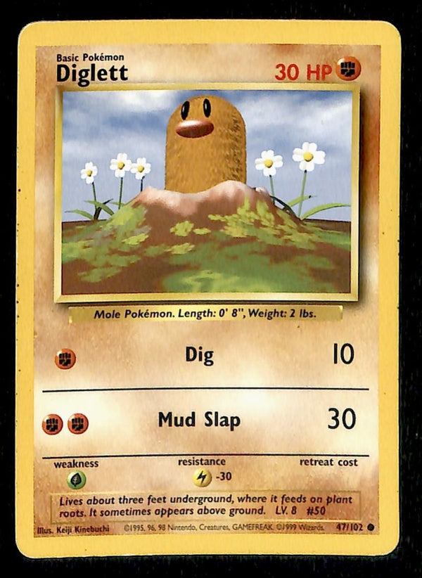 Diglett Base Set 1999 Unlimited Print LP, 47/102 Pokemon Card.