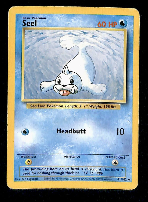 Seel Base Set 1999 Unlimited Print VG, 41/102 Pokemon Card.