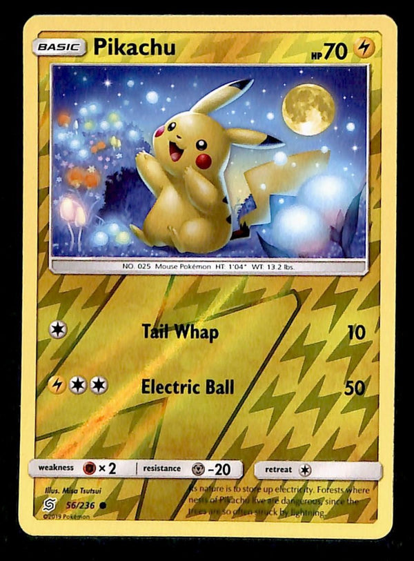 Pikachu Reverse Holo Unified Minds 56/236, EX Pokemon Card Pikachu Reverse Holo Unified Minds 56/236, EX Pokemon Card